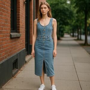 Denim Sleeveless Button-Front Dress
